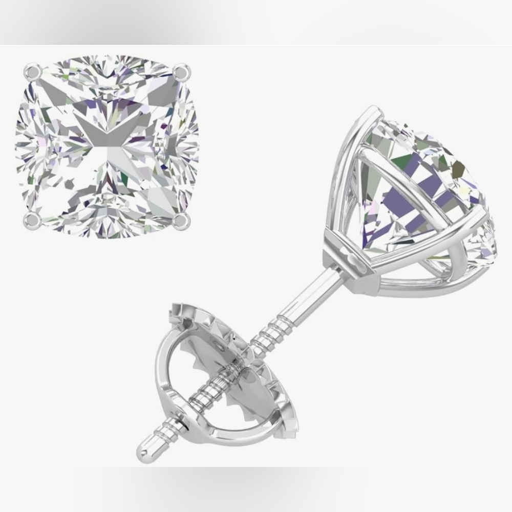 2cwt Moissanite Stud Earrings 18K White Gold Plated Silver VVSI D w Certificate.